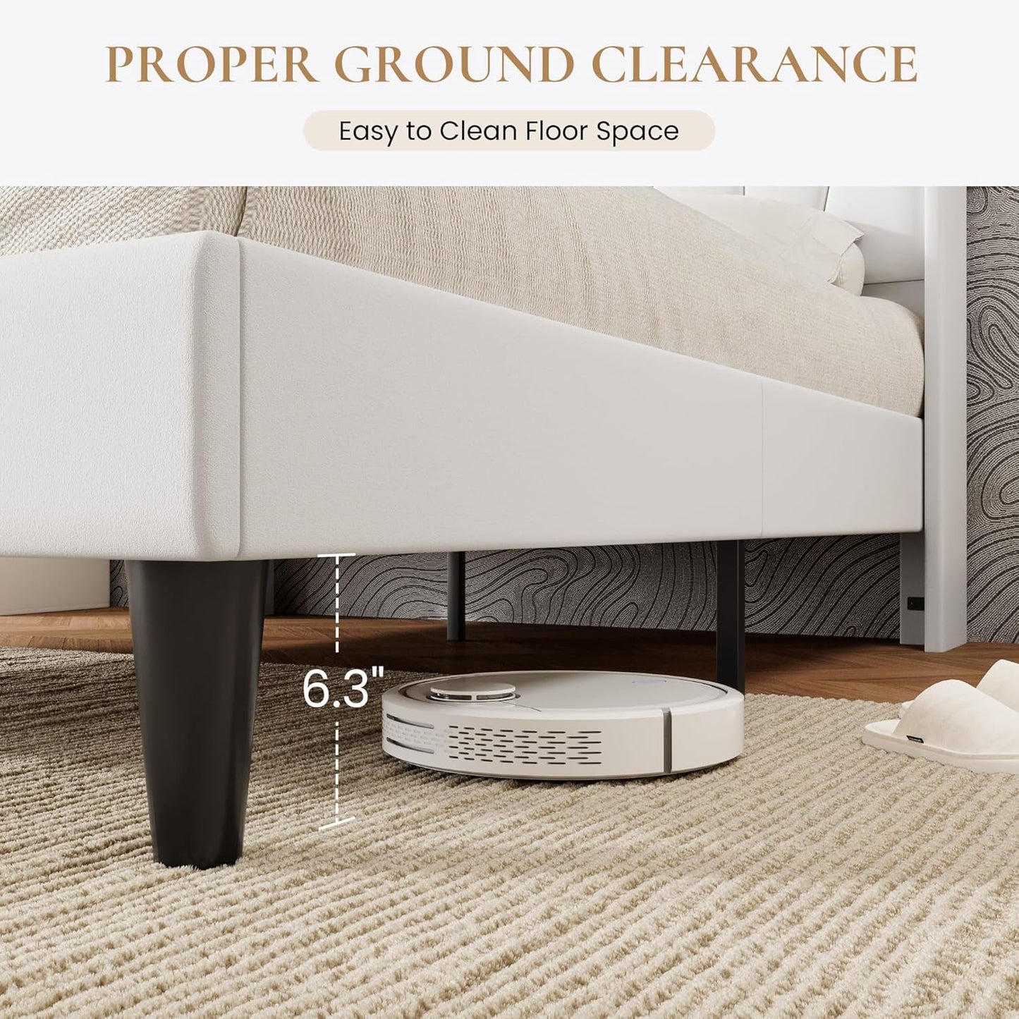 Full Size Bed Frame with Charging Station and LED Lights, Modern Velvet Platform Bed with Upholstered Geometric Wingback Headboard, No Box Spring Needed, Easy Assembly, White