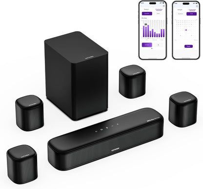 7.1Ch Sound Bar with Dolby Atmos, Surround Sound System for TV with 4 Surround Speakers, Sound Bar for Smart TV with App Control, Soundbar with Subwoofer for Home Theater, HDMI Earc, Aura A60