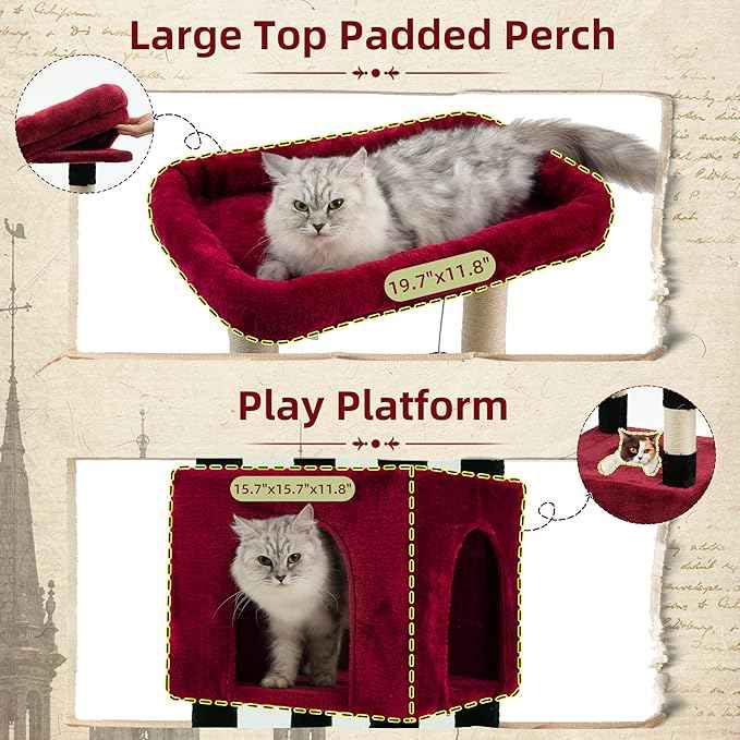 Cat Tree for Indoor Cats Large Adult, Heavy Duty Cat Tree for Large Cats 20 lbs+, Cat Condo with Big Wooden Perch, Cat Tower with 14 Scratching Posts, Hammock, Black GCT023BR