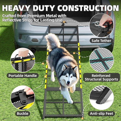 Dog Ramp for Car, 74x20 Inches Outdoor Portable Dog Ramps for Large Dogs with Reflective Strips, Non-Slip Surface Pet Ramp (Support Up to 150LBS)