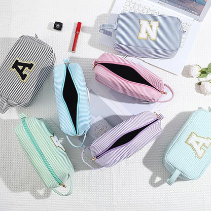 YOOLIFE Initial Cosmetic Bag for Women - Monogram Cute Initial Pink Makeup Bags Toiletry Pouch Make Up Case for Women Her Best Friend Friendship Sister Teacher, Personalized Birthday Gifts for Women O