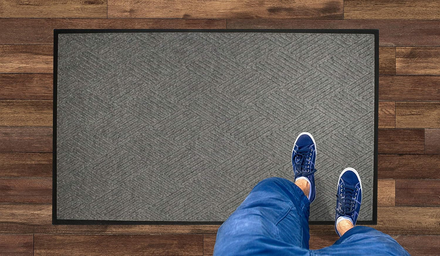WaterHog Diamond | Commercial-Grade Entrance Mat with Rubber Border – Indoor/Outdoor, Quick Drying, Stain Resistant Door Mat (Medium Grey, 3' x 12')