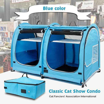 Mispace Portable 2 Pet Carriers for Cats Collapsible Cat Condo for Car Travel Pet Kennel Show Cages with Portable Carry Bag Hammocks Mats and Litter Box