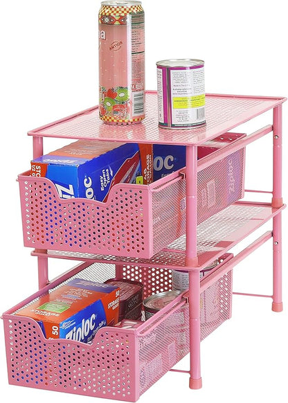 Simple Houseware Stackable Cabinet Basket Drawer Organizer, Pink