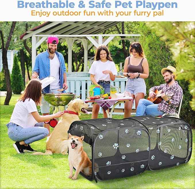 2-in-1 Dog Playpen 58''Pop Up Cat Pet Playpen, Assembly-Free Indoor Outdoor Kitten Enclosure, Breathable Cat Cage Portable Puppy Tent Crates,Spacious Kennel for Small Animals, No Confinement Feel(M)