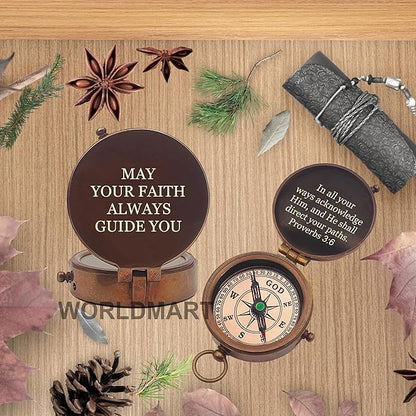 Baptism Gifts for Boys - Engraved Working Handmade Compass with Scripture - Religious, Christian, Catholic, Christening, First Communion, Confirmation Gifts for Teenage Boys and Men