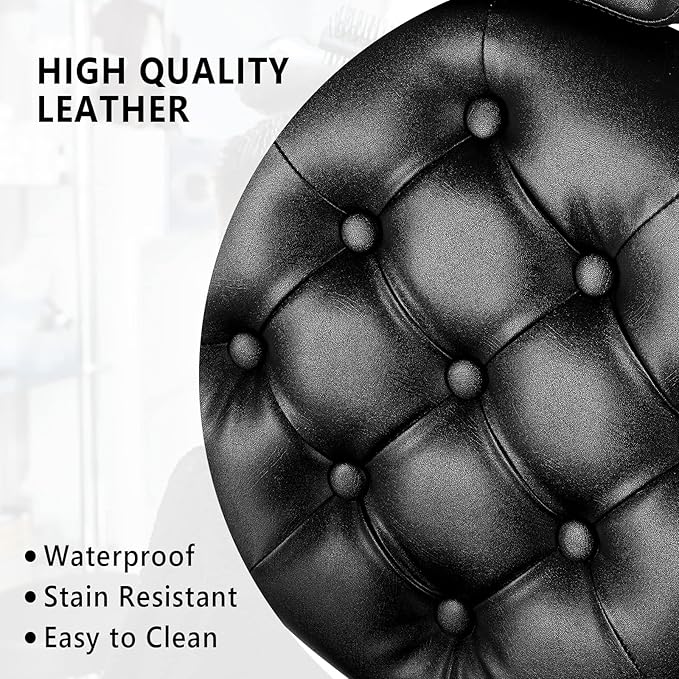 OmySalon Vintage Barber Chair All Purpose Heavy Duty, Hydraulic Recline Salon Beauty Styling Chair Retro Black, 360 Degree Swivel for Hair Stylist Tattoo, Round Base, Tufted Button