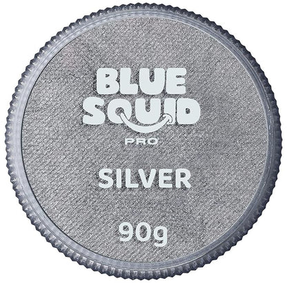 Blue Squid PRO Face Paint - Professional Water Based Single Cake Facepaint & Body Paints - SFX Makeup, Kids Adults Face Painting for Costume, Halloween, Cosplay - Metallic Silver 90g / 3oz
