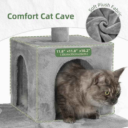 Multi-Level Cat Tree for Indoor Cats, Cat Tower with 2 Scratching Boards, 2 Plush Padding Platforms, Cat Condo House with Hammock, Basket, Light Gray GCT022W