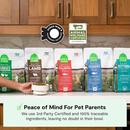 Open Farm, Grain Free Dry Cat Food, High-Protein Kibble for a Complete & Balanced Diet, Non-GMO Fruits & Vegetables, Prebiotic Fibers to Support Digestion, Wild-Caught Salmon Recipe, 8lb Bag