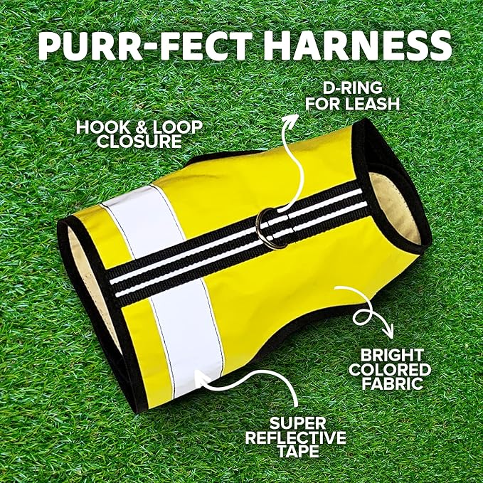 Kitty Holster Reflective Cat Harness – High-Visibility Cat Harness for Travel, Day and Night Walking - Soft Cotton Cat Accessories, Breathable, Secure & Washable, Made in USA - Sunshine Yellow, XS