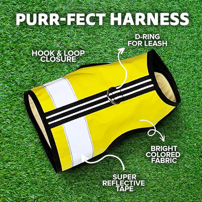 Kitty Holster Reflective Cat Harness – High-Visibility Cat Harness for Travel, Day and Night Walking - Soft Cotton Cat Accessories, Breathable, Secure & Washable, Made in USA - Sunshine Yellow, XS