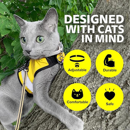 Kitty Holster Reflective Cat Harness – High-Visibility Cat Harness for Travel, Day and Night Walking - Soft Cotton Cat Accessories, Breathable, Secure & Washable, Made in USA - Sunshine Yellow, XS
