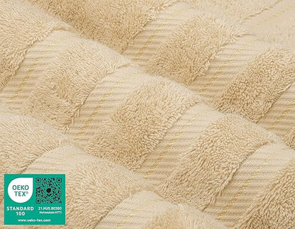 American Soft Linen Luxury 6 Piece Towel Set, 2 Bath Towels 2 Hand Towel 2 Washcloths, 600 GSM 100% Cotton Turkish Towels for Bathroom, Beige Towel Sets