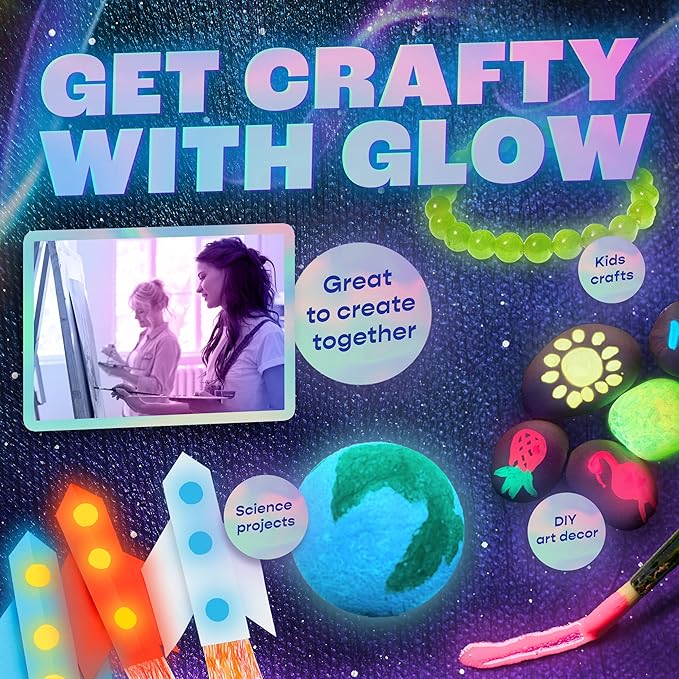Glow in the Dark Paint - Pack of 8 Multi-Surface UV Paint Set - UV & Blacklight Activated, Self Luminous, 20mL - Perfect for Halloween and Holiday Decor, Easter Egg Painting Decoration