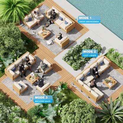 ABCASA Patio Furniture Set, 110" Large 7-Piece Wicker Outdoor Patio Furniture Sets with Coffee Table,Boho Patio Conversation Set Sectional Sofa with All-Weather Cushions for Backyard,Porch,Beige
