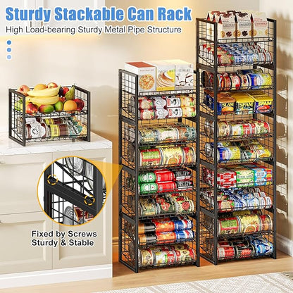 X-cosrack 2-Tier Stackable Can Organizer for Pantry, 3 Packs Adjustable Pantry Organizer Storage for Canned Food Goods Soda, Sturdy Canning Rack Can Dispener Storage Holder for Pantry Kitchen, Black