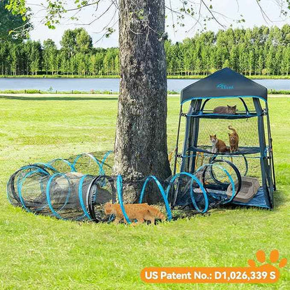 Cat Enclosure Kitten and Cat Tower Tent for Indoor and Outdoor,3 Tier Cat Cage Inside, X-Large Outdoor Catio,Portable and Foldable,Two Doors Design can Assemble More Shapes (Patented)