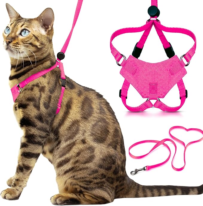 Houdini™ Escape Proof Cat Harness and Leash Set by OutdoorBengal – Tactical Vest for Walking – Extra Large, Adjustable, Long - Houdini Cat Harness Escape Proof for Large Cats + Leash (Pink, XL)