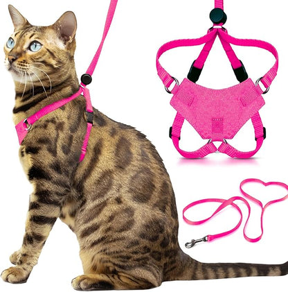 Houdini™ Escape Proof Cat Harness and Leash Set by OutdoorBengal – Tactical Vest for Walking – Extra Large, Adjustable, Long - Houdini Cat Harness Escape Proof for Large Cats + Leash (Pink, XL)