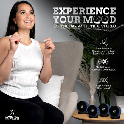 Long Run Technologies Paired Bluetooth Speakers - Surround Sound Stereo Pairing Linkable For Home Tv Car