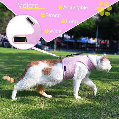 Cat Harness and Leash for Walking Escape Proof Breathable Mesh Fabric, Solid Pink, Extra Large, Adjustable Cat Walking Jackets with Handle, Padded Stylish Cat Vest
