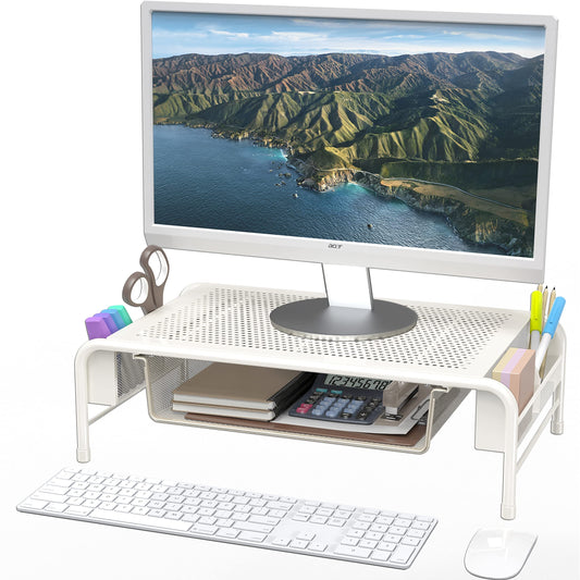 Simple Houseware Metal Desk Monitor Stand Riser with Organizer Drawer, Black