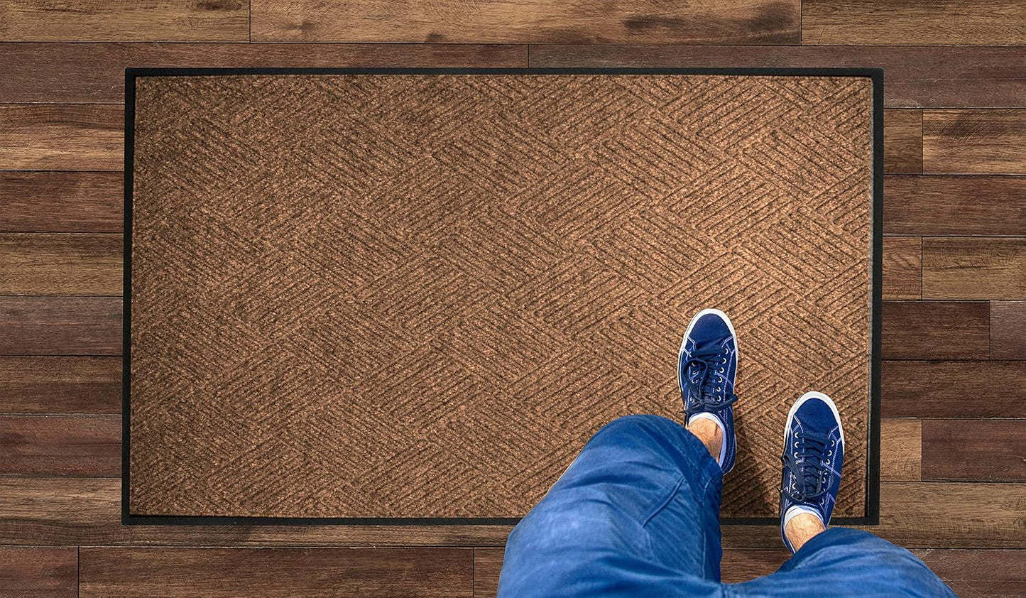 WaterHog Diamond | Commercial-Grade Entrance Mat with Rubber Border – Indoor/Outdoor, Quick Drying, Stain Resistant Door Mat (Medium Brown, 6' x 12')