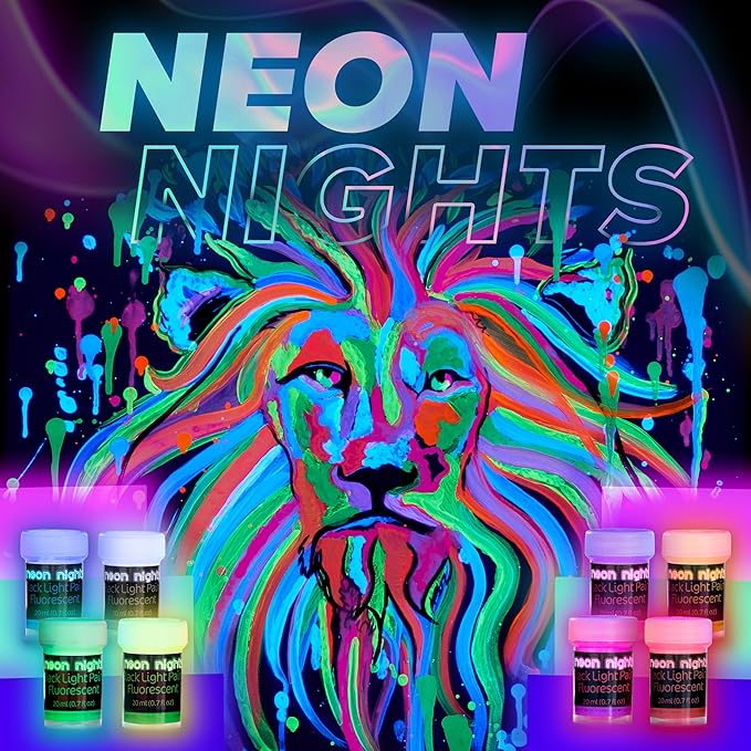 Glow in the Dark Paint - Pack of 8 Multi-Surface UV Paint Set - UV & Blacklight Activated, Self Luminous, 20mL - Perfect for Halloween and Holiday Decor, Easter Egg Painting Decoration