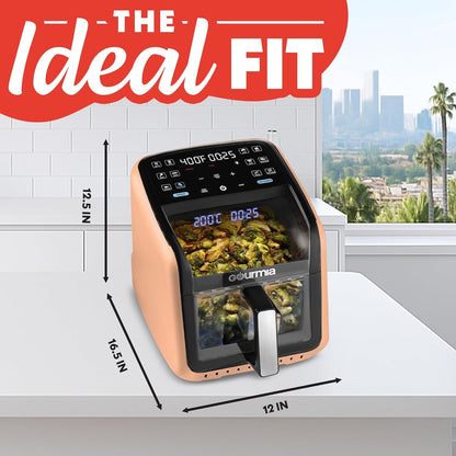 Air Fryer 7 QT - Easy View Panoramic Window & Interior Light, Guided Cooking with 12 One-Touch Presets, Fryforce 360, Dishwasher Safe Accessories, Peach