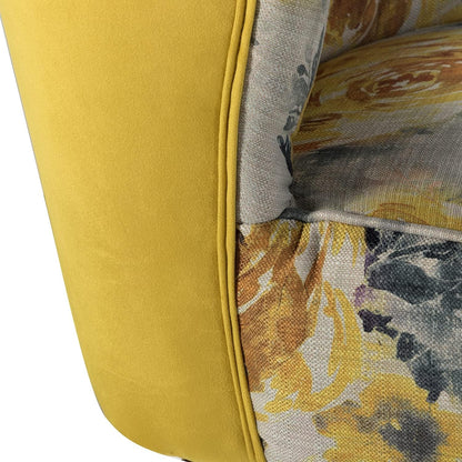 Accent Chair Set of 2 with Golden Legs, Comfy Floral Fabric Living Room Chair, Wingback Small Armless Side Chair, Upholstered Slipper Chair for Bedroom, Reading Room (Flower Print, YELLOW)
