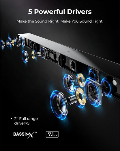 7.1Ch Virtual Surround Sound Bar, Sound Bar for Smart TV with 2 Surround Speakers, Surround Sound System for TV with RGB, 6.5" Subwoofer, Peak Power 410W, App, HDMI/OPT/AUX/BT Apollo S70 Ultra