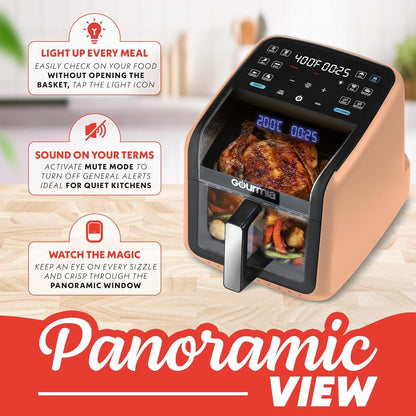 Air Fryer 7 QT - Easy View Panoramic Window & Interior Light, Guided Cooking with 12 One-Touch Presets, Fryforce 360, Dishwasher Safe Accessories, Peach