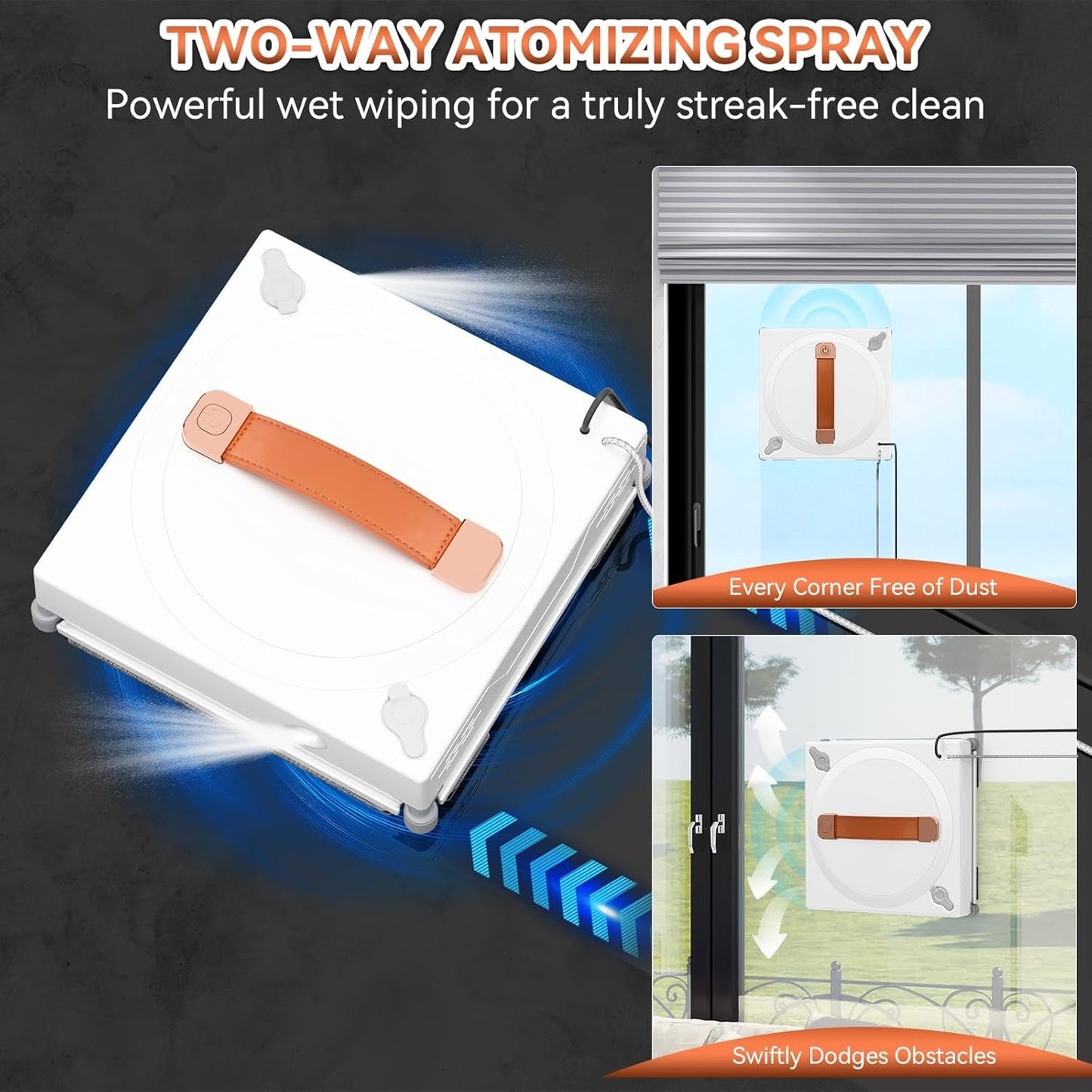 Window Cleaning Robot, 3000Pa Auto Windоw Cleaner Robot with Intelligent Path Planning & Edge Detection, Anti-Drop Prоtection, Dual Spray, Cleaner Tool for Tiles Railing Glass