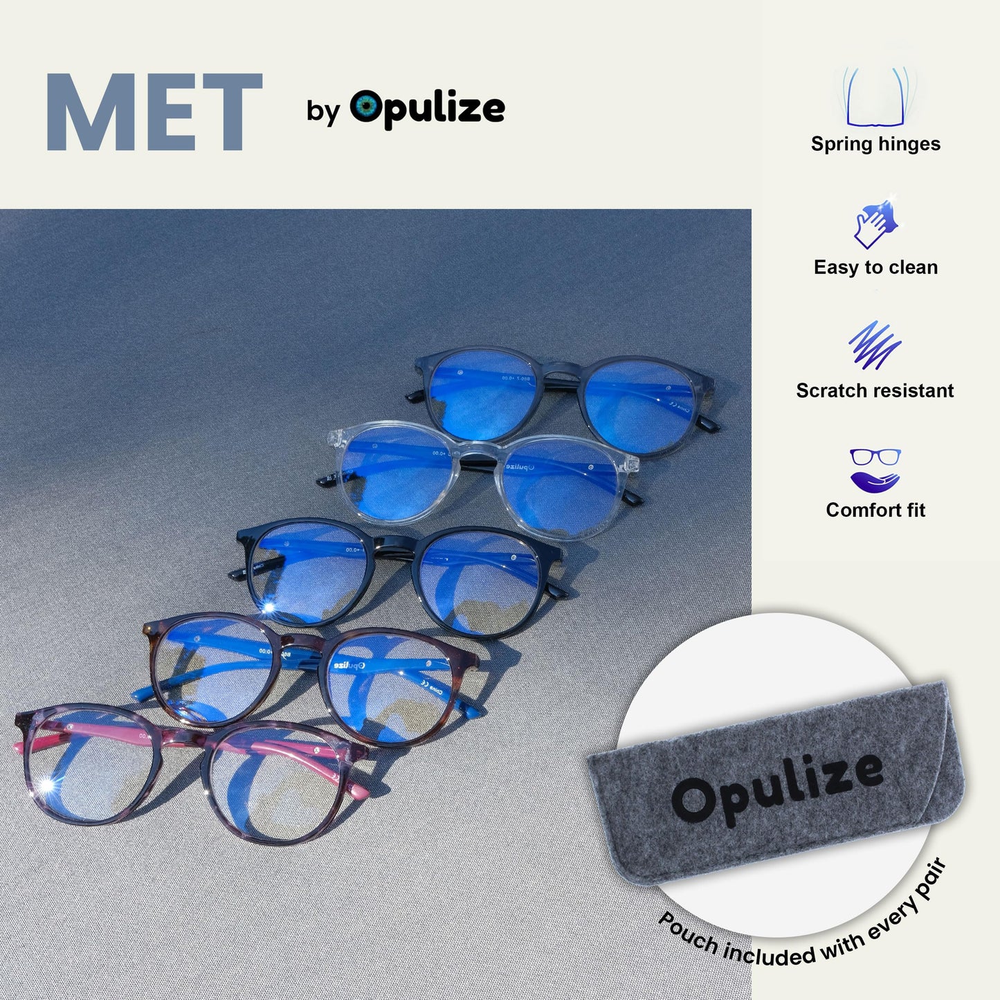 Opulize Met Blue Light Blocking Reading Glasses For Women Men, Slim Round Frame With Scratch Resistant And Spring Hinges, Comput