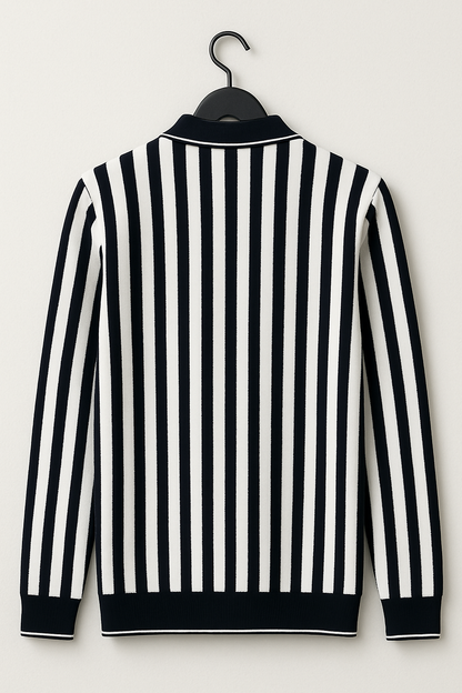 Premium Import Quality Striped Knitted Polo Sweater – Black & White | Winter Fashion Casual Wear