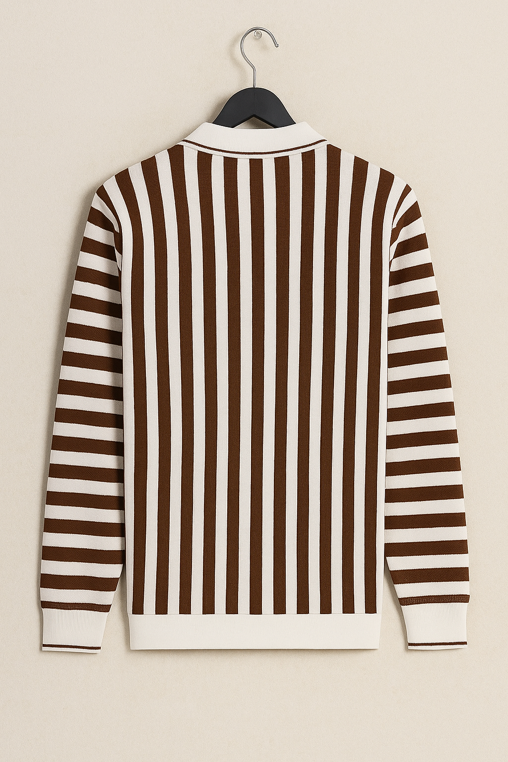 Premium Import Quality Striped Knitted Polo Sweater – Brown & Off-White | Winter Casual Wear