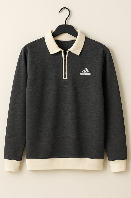 Premium Half-Zip Contrast Collar Sweatshirt – Charcoal Grey | Import Quality Casual Sports Pullover