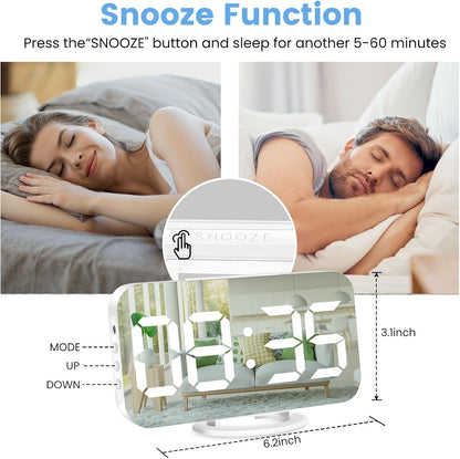 Home Decor - Digital Alarm Clock,Large Display LED and Mirror Desk Clock with Dual USB Charger Ports, 3 Levels Brightness,12/24H Alarm Clocks, Modern Electronic Clock for Bedroom Living Room Office - White