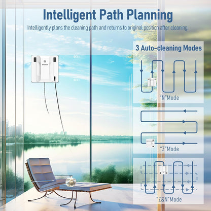 Window Cleaning Robot, Dual Nozzles with Ultrasonic Spray, 5000Pa Window Cleaner Robot with Edge Detection, 3 Intelligent Path Planning, Anti-Slipping System