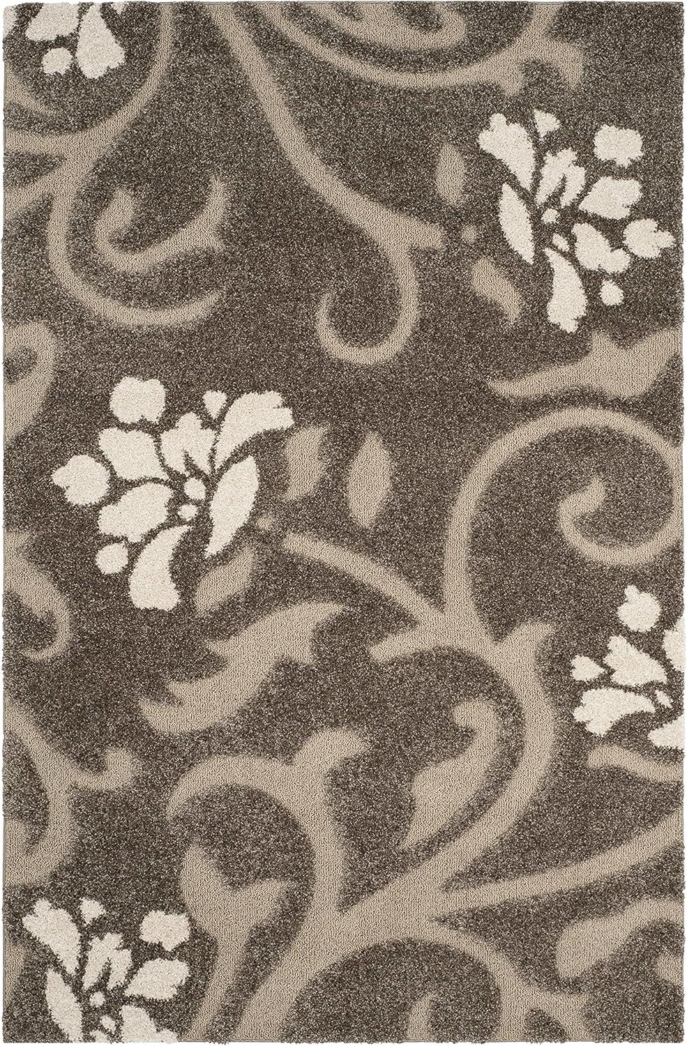 Florida Shag Collection Area Rug - 5'3" X 7'6", Smoke & Beige, Floral Design, Non-Shedding & Easy Care, 1.2-Inch Thick Ideal for High Traffic Areas in Living Room, Bedroom (SG464-7913)