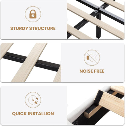 Queen Size Velvet Bed Frame with LED Light, Adjustable Vertical Channel Tufted Headboard, Strong Wooden Slats Support, Noise-Free, No Box Spring Needed, White