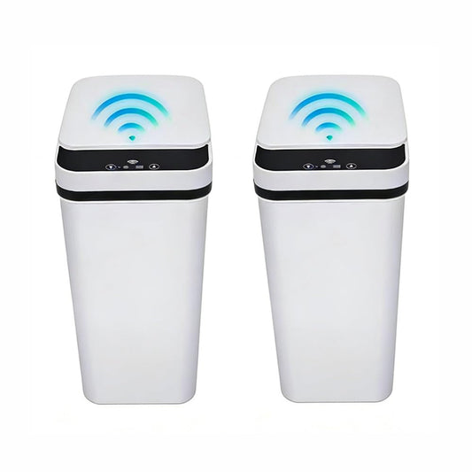 2 Pack Bathroom Trash Can,Smart Touchless Trash Can,Automatic Motion Sensor Trash Bin with Lid,2.4 Gallon Garbage Can, Kitchen, Bathroom, Office, Bedroom Trash Can (White+White)