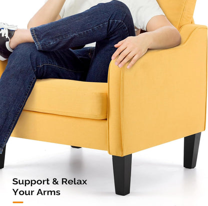 Accent Chairs Set of 2 Yellow Upholstered Linen Accent Chair for Living Room, Bedroom, Mid-Century Modern Arm Chair Comfy Reading Chair with Scooped Arms