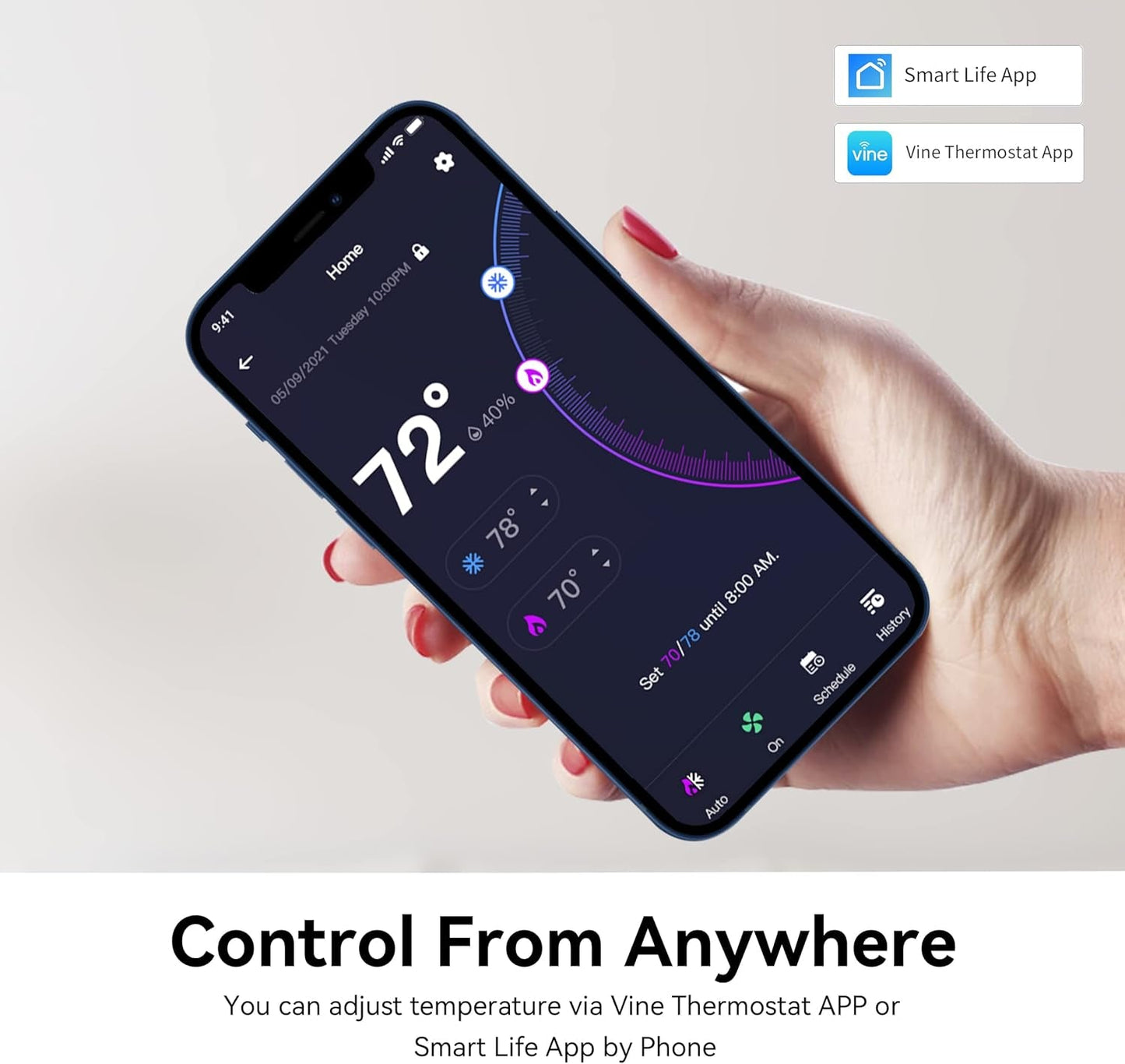 Smart Thermostat for Home TJ-560, Wifi Programmable Thermostat, Compatible with Alexa and Google Assistant, Energy Saving, 4 Inches Touch Screen, C-Wire Required, DIY Installation, Pink