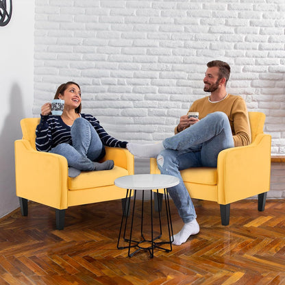 Accent Chairs Set of 2 Yellow Upholstered Linen Accent Chair for Living Room, Bedroom, Mid-Century Modern Arm Chair Comfy Reading Chair with Scooped Arms