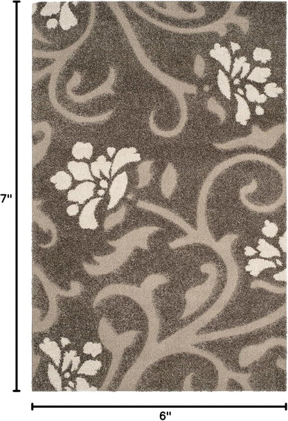 Florida Shag Collection Area Rug - 5'3" X 7'6", Smoke & Beige, Floral Design, Non-Shedding & Easy Care, 1.2-Inch Thick Ideal for High Traffic Areas in Living Room, Bedroom (SG464-7913)