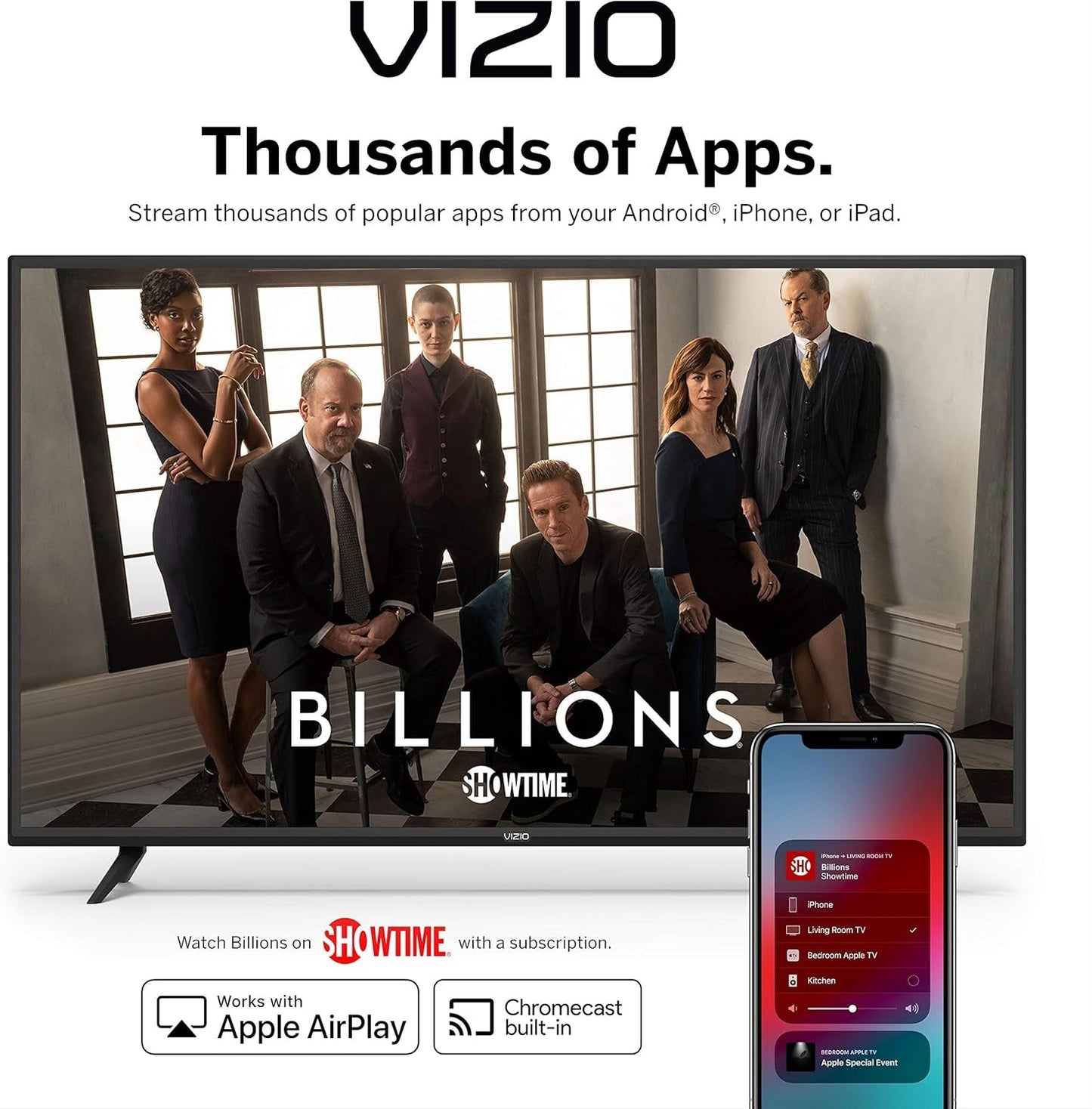 50 Inch 4K Smart TV, V-Series UHD LED HDR Television with Apple Airplay and Chromecast Built-In