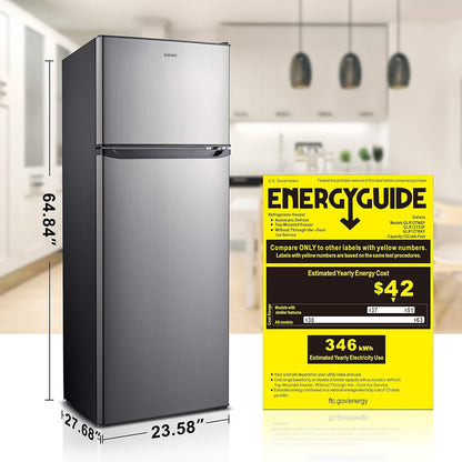 GLR12TS5F Refrigerator, Dual Door Fridge, Adjustable Electrical Thermostat Control with Top Mount Freezer Compartment, 12.0 Cu.Ft, Stainless Steel, 12