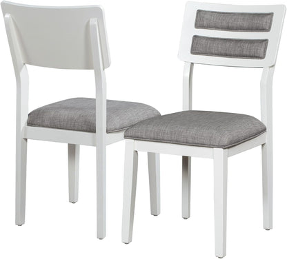 6 Pieces Dining Table Set with Bench, Rectangle Dining Table with 4 Upholstered Chairs & a Bench, Kitchen Table Chairs Set for 6 Persons, Wood Dining Room Set - White+Gray